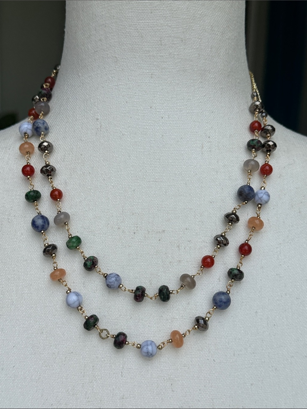 Nakamol double strand adjustable beaded necklace
